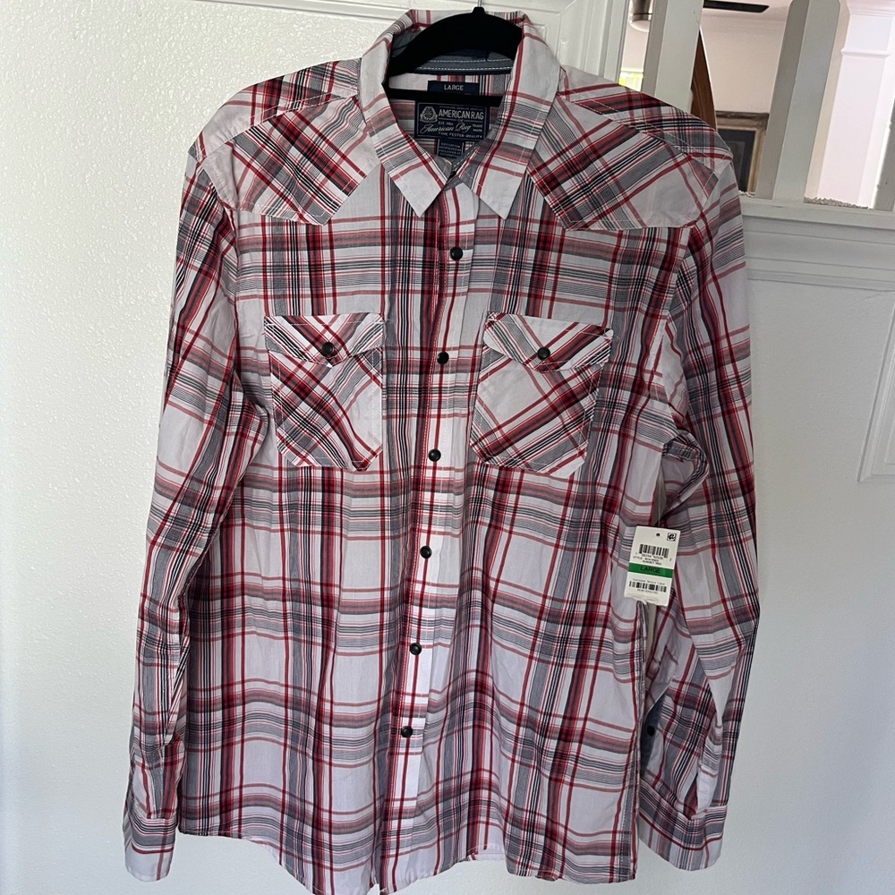American Rag Red and White Plaid Shirt Size L NWT